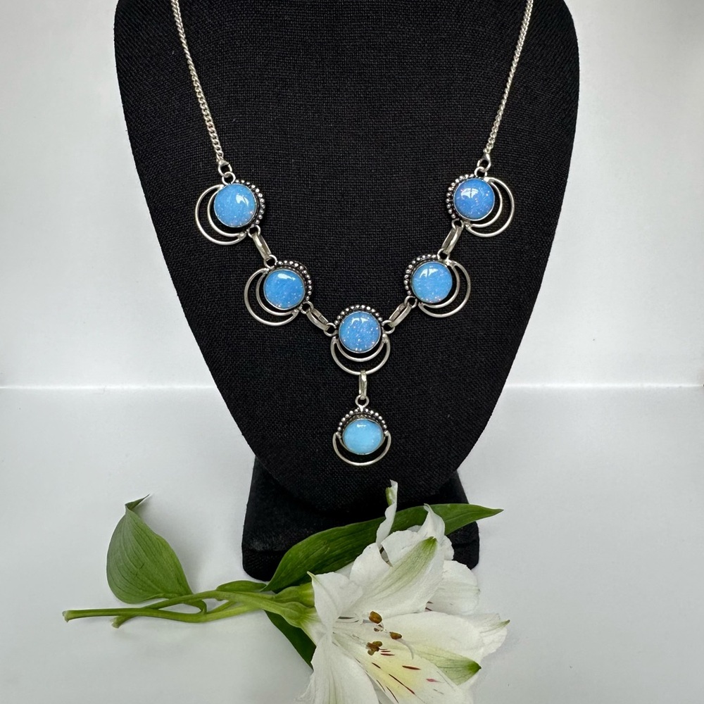 Sterling Silver Necklace M 925 For Sparkling Blue Stones Gems Surrounded Gems.